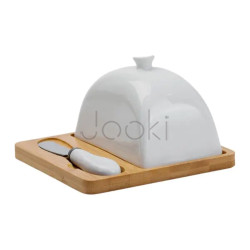 Масленка керамическая 15×15×9 см с ножом на подставке