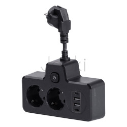 Мережевий фільтр на 2 євро розетки з 2 USB та 2 Type-C чорний HP-5-18  Jooki