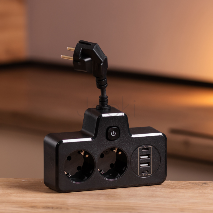 Мережевий фільтр на 2 євро розетки з 2 USB та 2 Type-C чорний HP-5-18  Jooki