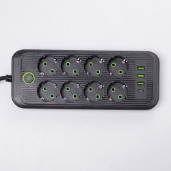 Мережевий фільтр подовжувач на 8 розеток з 3 USB 1 Type-C та кнопкою відключення F20U 2.8 м Чорний HP-5-28  Jooki