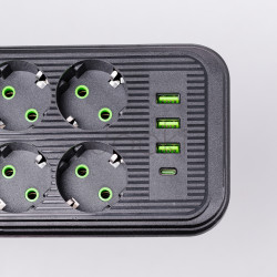 Мережевий фільтр подовжувач на 8 розеток з 3 USB 1 Type-C та кнопкою відключення F20U 2.8 м Чорний HP-5-28  Jooki