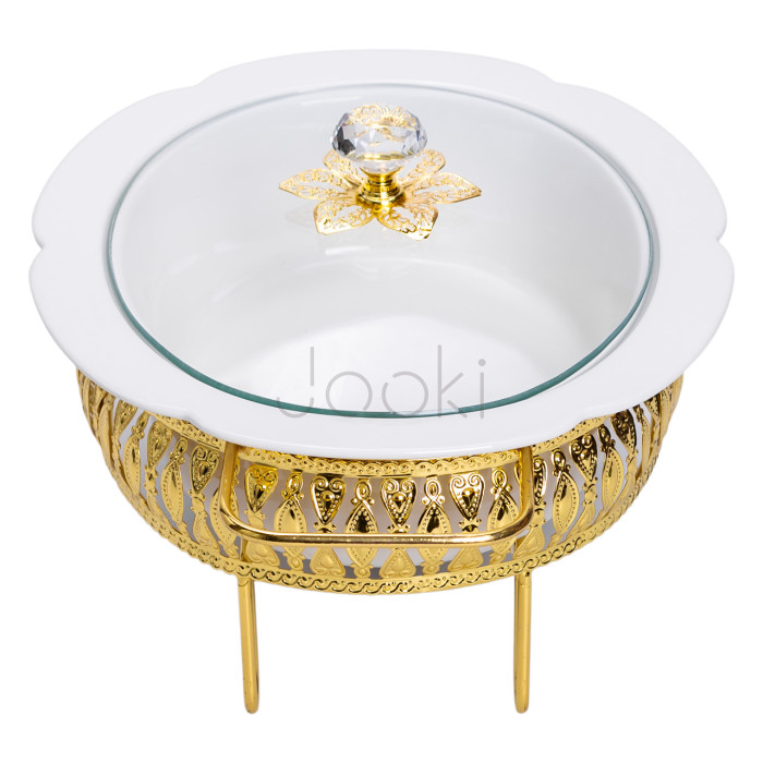 Настольная мармитница 32×23×14 (см) фарфоровая 1.2 (л) на металлической подставке HP-26-8 Твой стильный выбор 