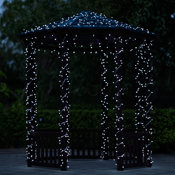 Новогодняя гирлянда уличная 30 м 300 LED с солнечной батареей черный провод Белый SB300L30MBW  Jooki
