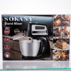Стационарный миксер Sokany CX-6622 с чашей 3.5 л, 400 Вт, 5 скоростей, 2 насадкиЧерный  Jooki 