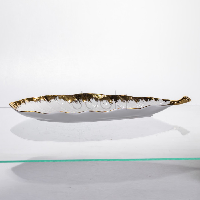 Фарфоровое блюдо для сервировки стола 37×13×2.5 (см) блюдо для подачи закусок Белый с золотом CJY-145 Твой стильный выбор 