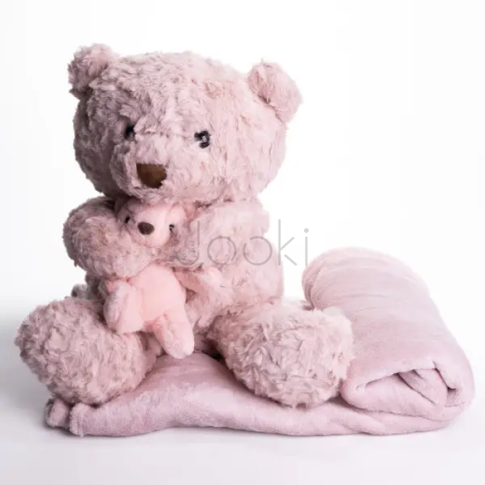 Игрушка-подушка Медведь с малышом и пледом 110х140 см розовый 509-33P Продумано до деталей 