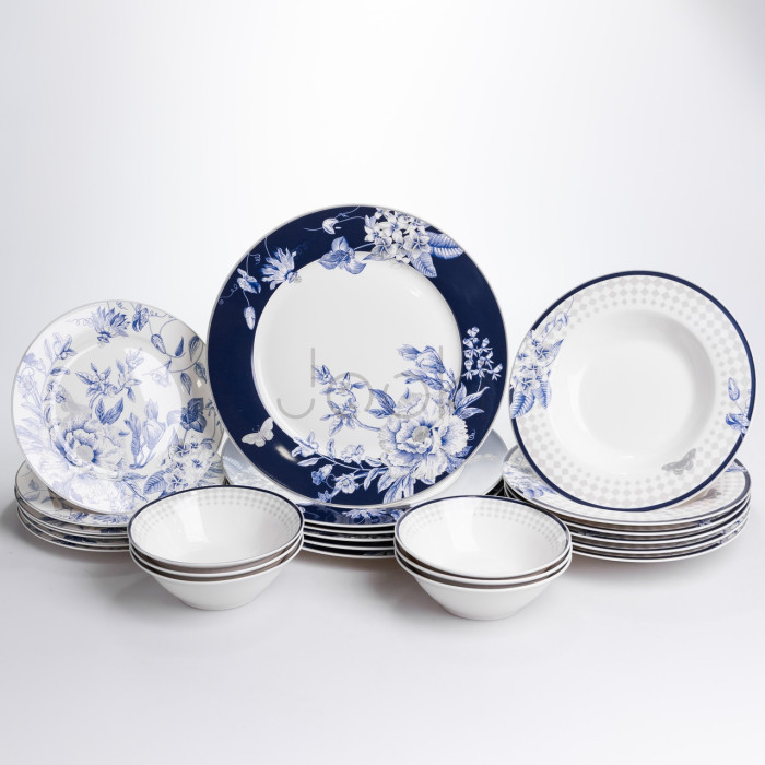 Столовый сервиз на 6 персон фарфоровый Blossom Blue 24 предмети Yiwu HP-7-713N Практическое решение Jooki