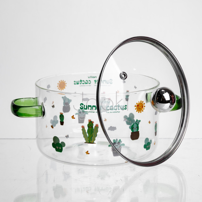 Кастрюля из боросиликатного стекла Summer Cactus 1.8 л Yiwu HP-GP-37  Jooki