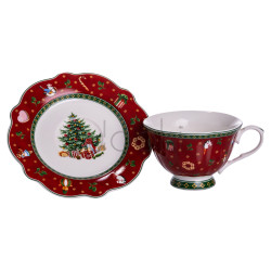 Фарфоровая чашка с блюдцем 250 (мл) Christmas Красная Yiwu HP-SDHK-14 Продумано до деталей 