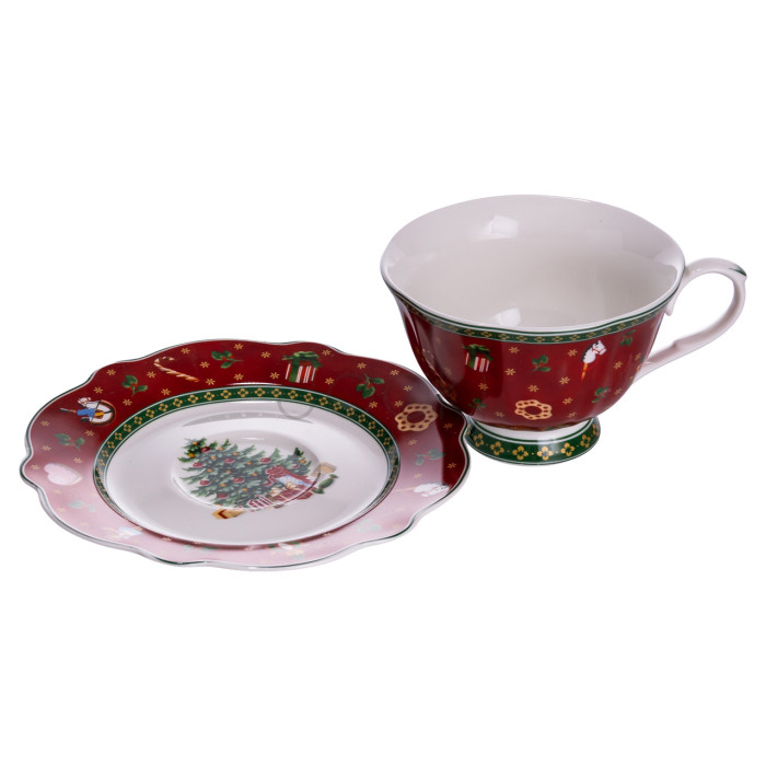 Фарфоровая чашка с блюдцем 250 (мл) Christmas Красная Yiwu HP-SDHK-14 Продумано до деталей 