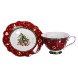 Фарфоровая чашка с блюдцем 250 (мл) Christmas Красная Yiwu HP-SDHK-14 Продумано до деталей 