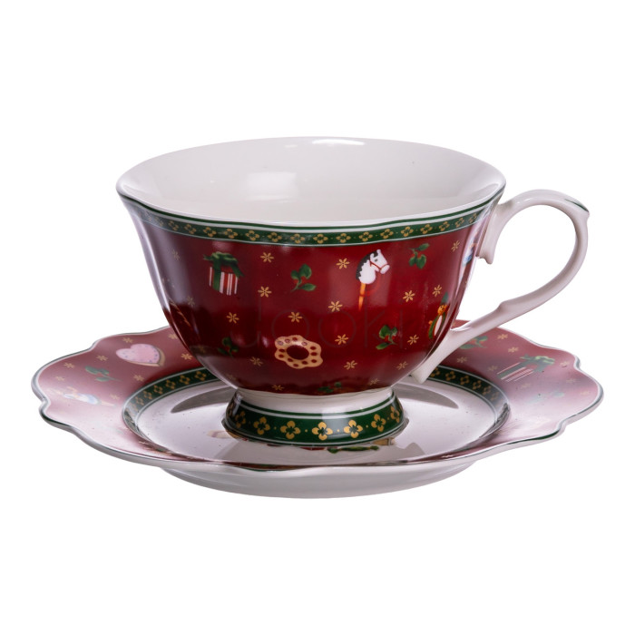 Фарфоровая чашка с блюдцем 250 (мл) Christmas Красная Yiwu HP-SDHK-14 Продумано до деталей 