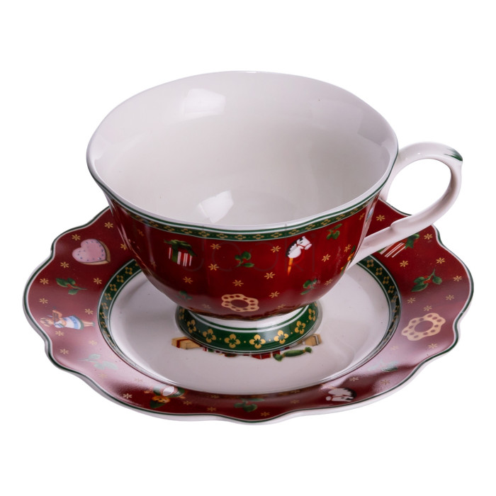 Фарфоровая чашка с блюдцем 250 (мл) Christmas Красная Yiwu HP-SDHK-14 Продумано до деталей 