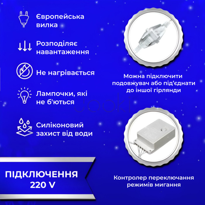 Гирлянда штора светодиодная GarlandoPro 200LED Роса 3х3м 8 режимов 10 нитей гирлянда роса на ёлке Синий Надежный выбор Jooki