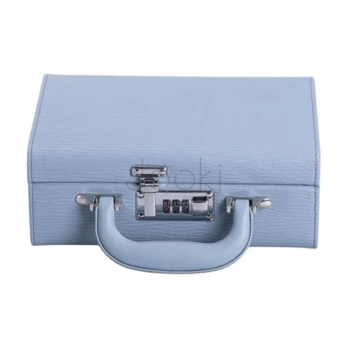 Шкатулка для украшений эко кожа 2 яруса с кодовым замком 24×16×9.5 см голубая Jooki, органайзер ювелирный бокс  Jooki