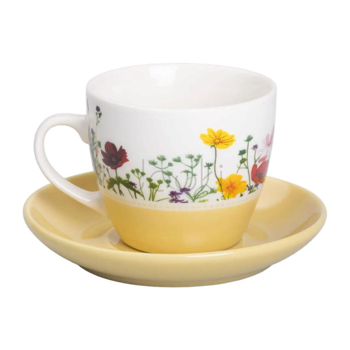 Керамическая чашка с блюдцем 250 (мл) для чая и кофе Желтая Удобство и стиль Jooki