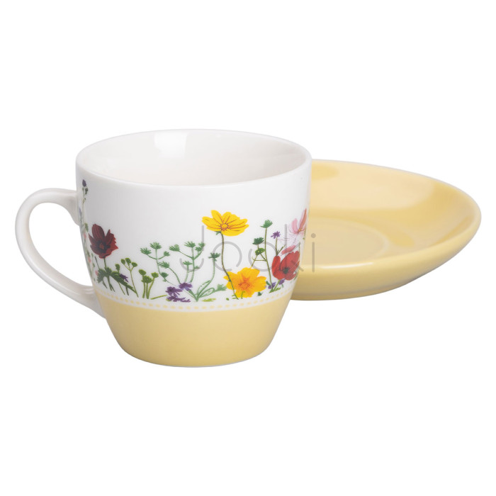 Керамическая чашка с блюдцем 250 (мл) для чая и кофе Желтая Удобство и стиль Jooki