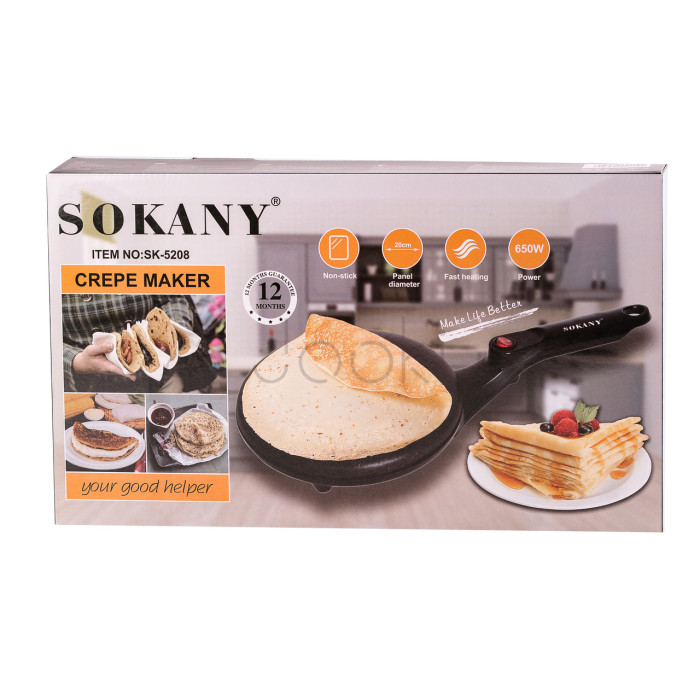 Сковорода блинница электрическая с антипригарным покрытием диаметр 20 см Sokany 650 Вт  Jooki 