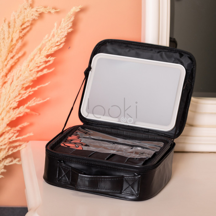 Органайзер косметичка из эко кожи с зеркалом и подсветкой 26×22×9 см  Jooki