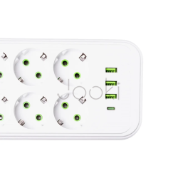 Мережевий фільтр подовжувач на 8 розеток з 3 USB 1 Type-C та кнопкою відключення F20U 4.7 м Чорний HP-5-29 Продумано до деталей 