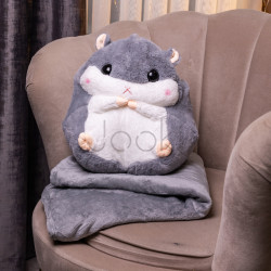 Мягкая игрушка-подушка с пледом Хомяк 110×160 (см) плюшевый детский плед 3в1 Серый 7090G Удобство и стиль Jooki