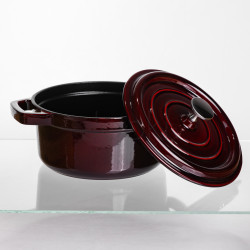 Кокотница чугунная эмалированная 2 л, бургунди Yiwu HP-FLG-8 burgundy  Всегда под рукой 