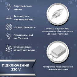 Гірлянда штора світлодіодна GarlandoPro 200LED Роса 3х3м 8 режимів 10 ниток гірлянда роса на ялинці Білий 173307W Зручність і стиль Jooki