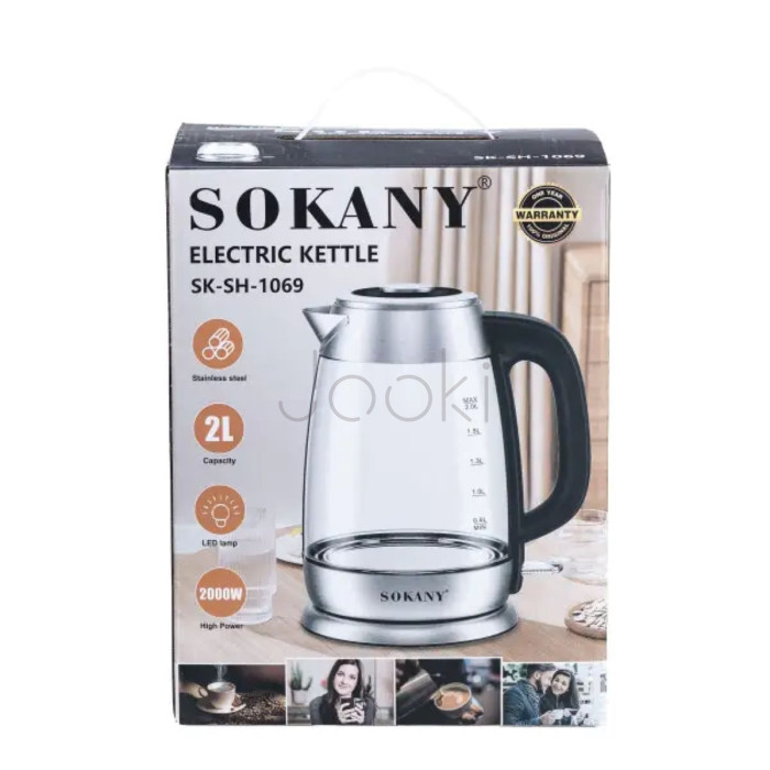 Електрочайник Sokany Electric Kettle 2000W 2l прозорий чайник SKSH1069 Для комфорту кожного дня 