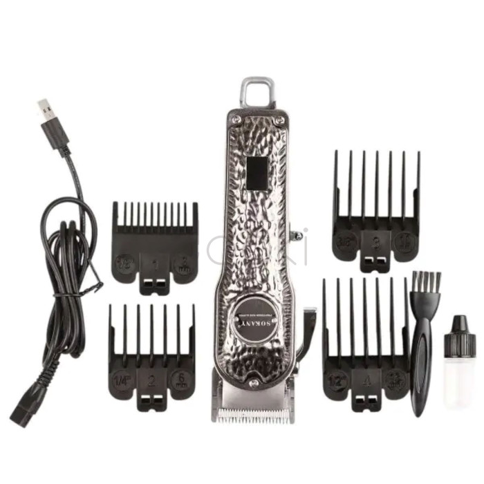 Машинка для стрижки Sokany SK-LF-9976 аккумуляторная с 4 насадками и USB серебро Удобство и стиль Jooki