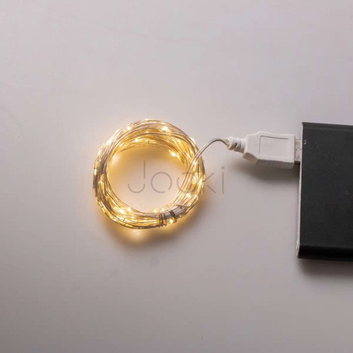 Гирлянда роса 10 метров USB на 100 led светодиодов капля белый провод желтая Проверенное качество Jooki