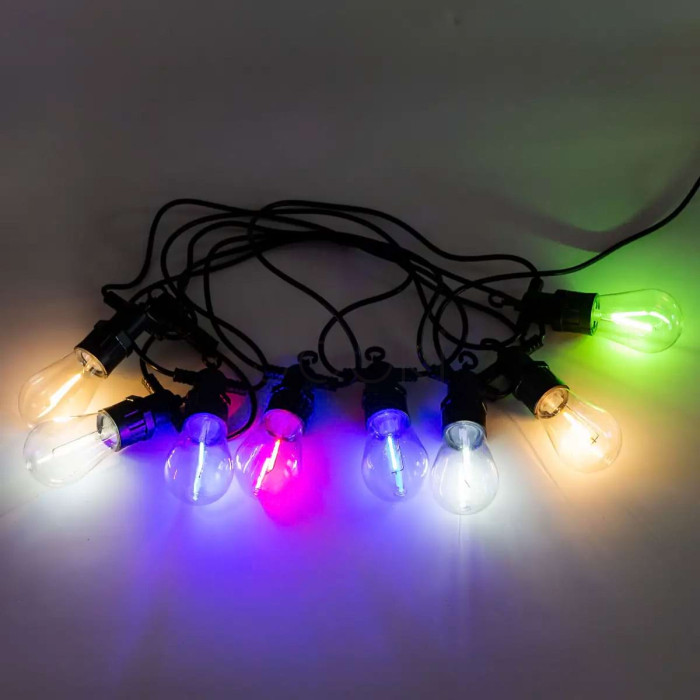 Гірлянда вулична у стилі ретро світлодіодна мультиколор S14 на 10 LED ламп завдовжки 5 метрів S14ML Функціональність Jooki