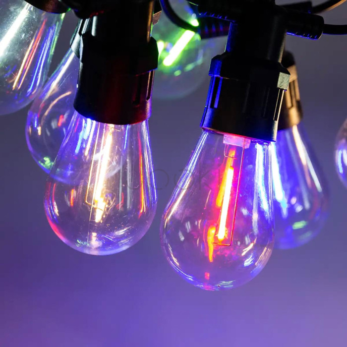 Гірлянда вулична у стилі ретро світлодіодна мультиколор S14 на 10 LED ламп завдовжки 5 метрів S14ML Функціональність Jooki