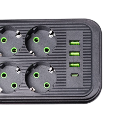 Мережевий фільтр подовжувач на 8 розеток з 3 USB 1 Type-C та кнопкою відключення F20U 4.8 м Білий HP-5-30 Продумано до деталей 
