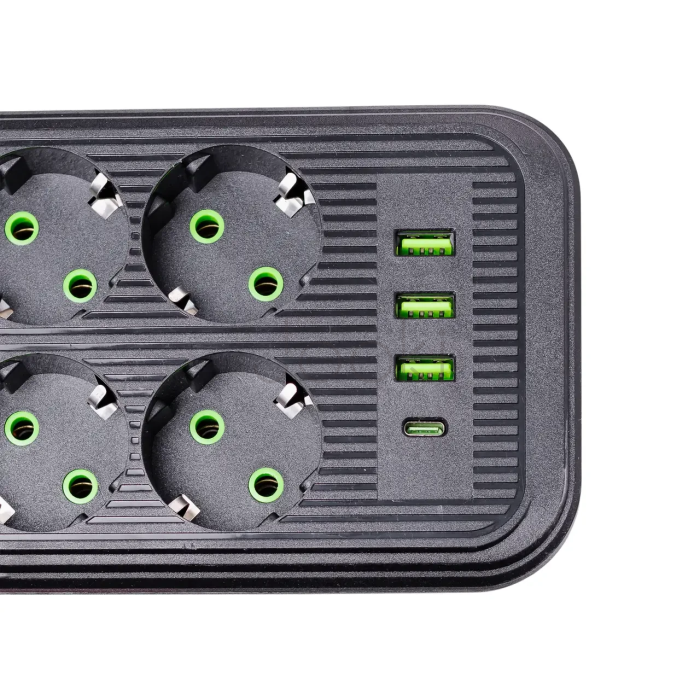 Мережевий фільтр подовжувач на 8 розеток з 3 USB 1 Type-C та кнопкою відключення F20U 4.8 м Білий HP-5-30 Продумано до деталей 