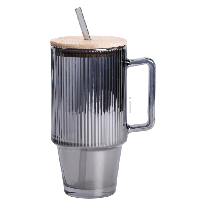 Кружка скляна з кришкою та трубочкою 750 (мл) Сірий HP-19-50 Для комфорту кожного дня 