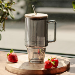 Кружка скляна з кришкою та трубочкою 750 (мл) Сірий HP-19-50 Для комфорту кожного дня 