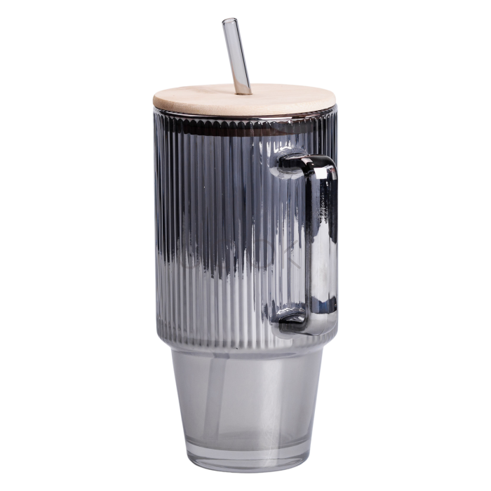 Кружка скляна з кришкою та трубочкою 750 (мл) Сірий HP-19-50 Для комфорту кожного дня 