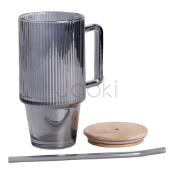 Кружка скляна з кришкою та трубочкою 750 (мл) Сірий HP-19-50 Для комфорту кожного дня 