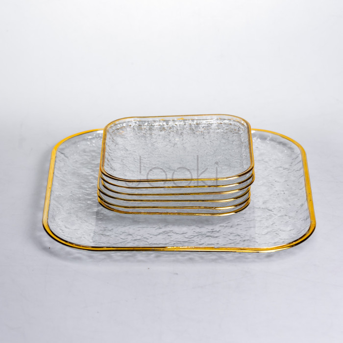 Набор тарелок Golden Prism из 7 предметов с золотой окантовкой Yiwu HP-34-84 Практическое решение Jooki