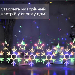 Гирлянда штора 3х0,9 м снежинка звезда на 145 LED лампочек светодиодная 10 шт Проверенное качество Jooki
