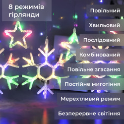 Гирлянда штора 3х0,9 м снежинка звезда на 145 LED лампочек светодиодная 10 шт Проверенное качество Jooki