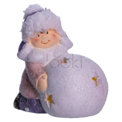 Новогодняя фигурка с подсветкой Девочка со снежным шаром из фарфора 11×7×12 (см) новогодний декор для дома, квартиры на подарок CR-5-10  Jooki