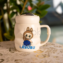 Чашка порцелянова з кришкою Labubu 400 (мл) Білий з синім FM-54A  Jooki