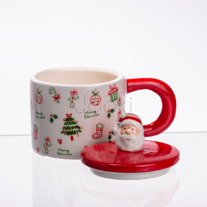 Новорічна порцелянова чашка з кришкою Merry Christmas 350 (мл) CR-1-20 Практичне рішення Jooki