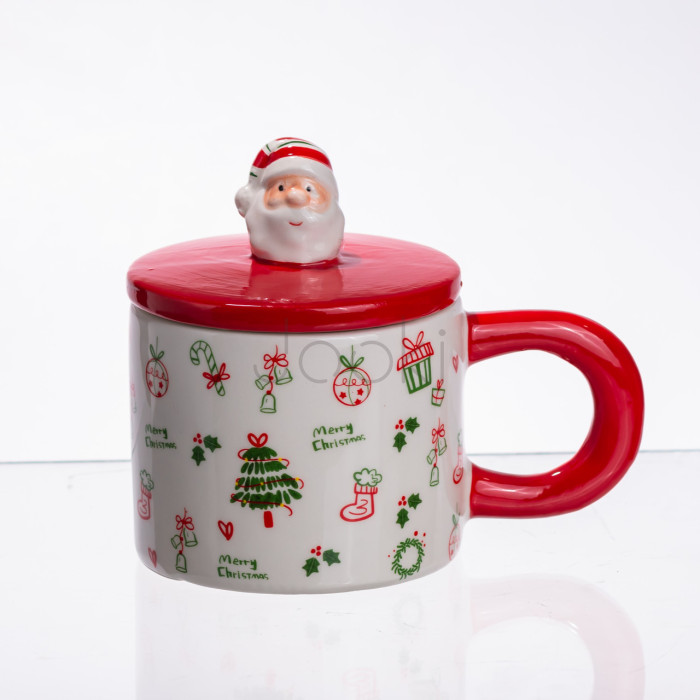 Новорічна порцелянова чашка з кришкою Merry Christmas 350 (мл) CR-1-20 Практичне рішення Jooki