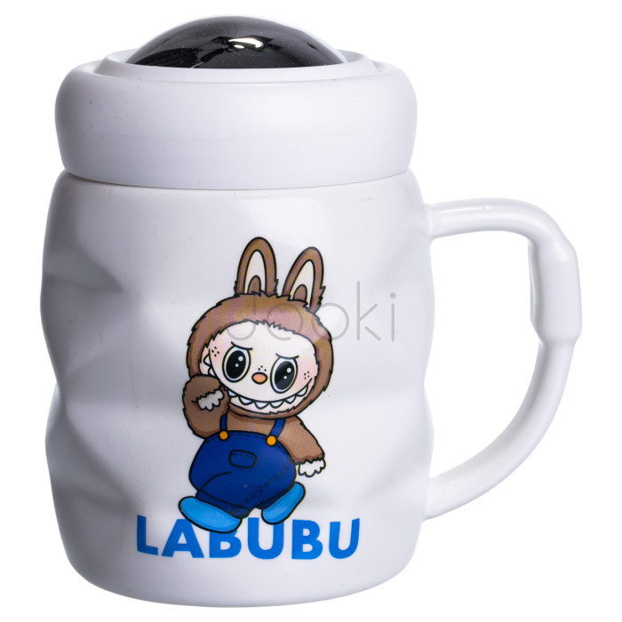 Чашка порцелянова з кришкою Labubu 400 (мл) Білий з синім FM-54A  Jooki