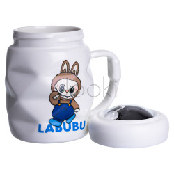 Чашка порцелянова з кришкою Labubu 400 (мл) Білий з синім FM-54A  Jooki