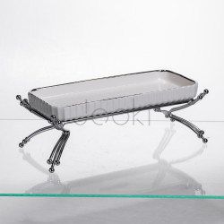 Фарфоровое блюдо для сервировки на металлической подставке 37×18×5 (см) блюдо для подачи закусок Белый с серебром LB-1566S  Всегда под рукой 