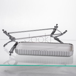 Фарфоровое блюдо для сервировки на металлической подставке 37×18×5 (см) блюдо для подачи закусок Белый с серебром LB-1566S  Всегда под рукой 