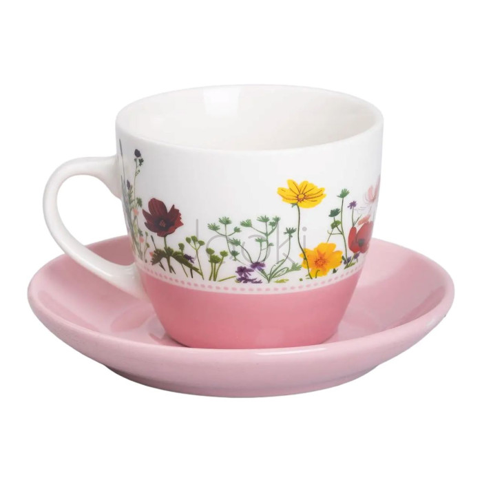 Керамическая чашка с блюдцем 250 (мл) для чая и кофе Розовая Для комфорта каждый день 